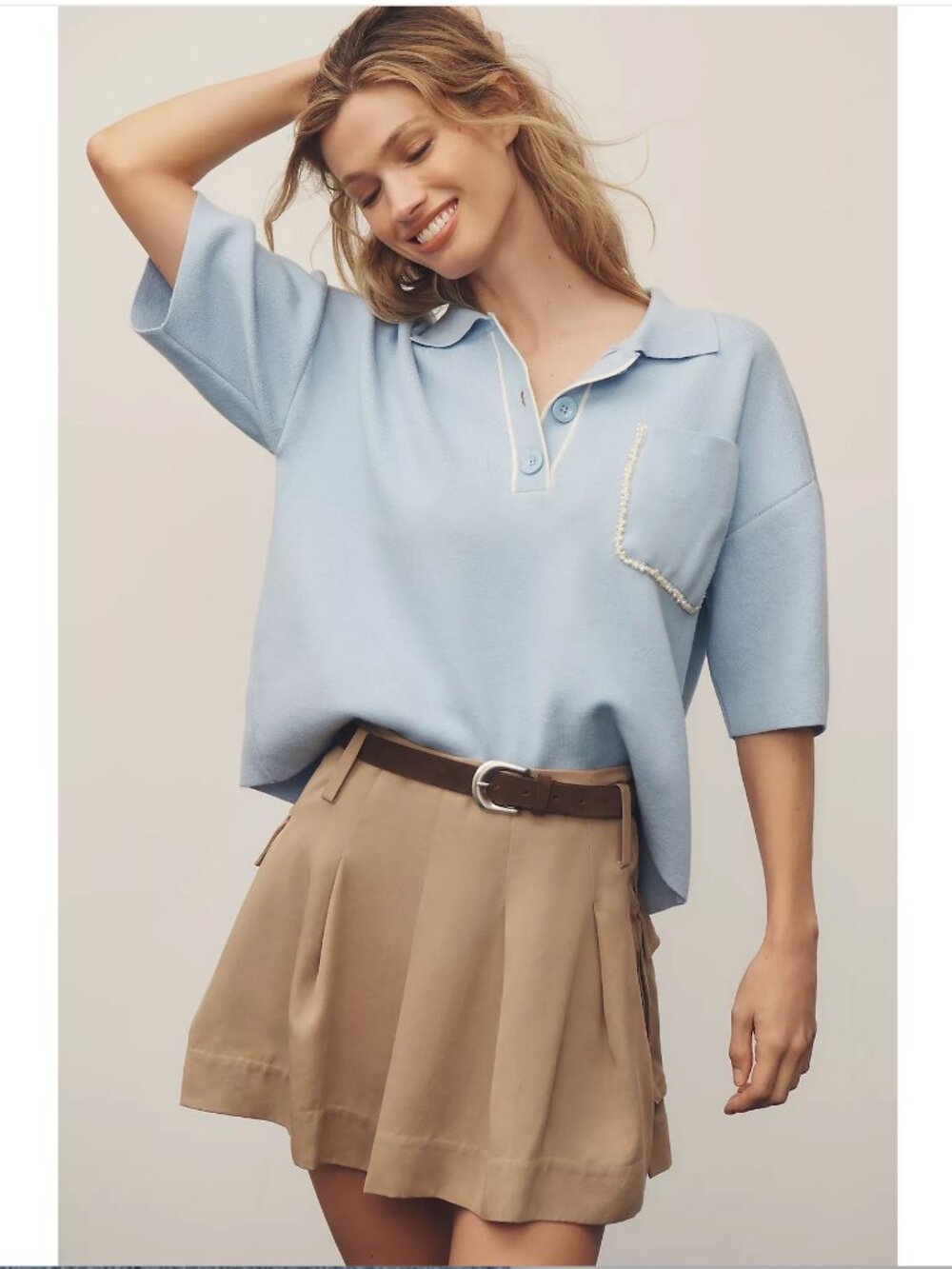 Anthropologie Maeve Eliott Embellished-Pocket Polo Shirt NWT